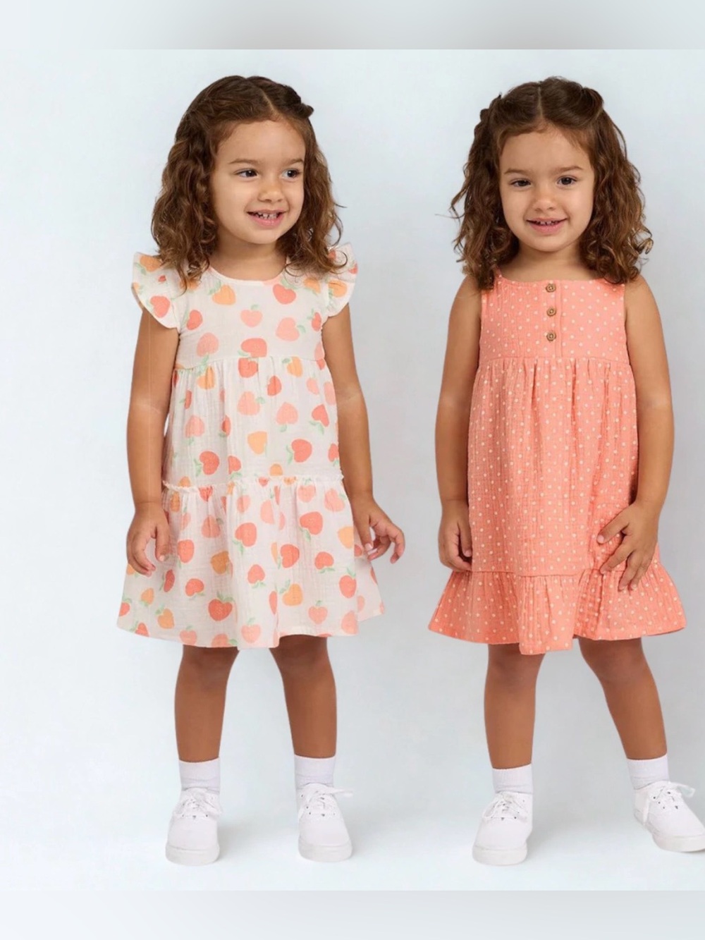 Koala Kids Peach Print & Strawberry Dot Summer Dress Set